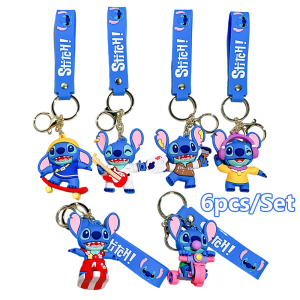 Stitch Sports Series PVC Keychain Set 6PCS Disney Lilo & Stitch Figure Keyring with Athletic Theme for Bag Gift