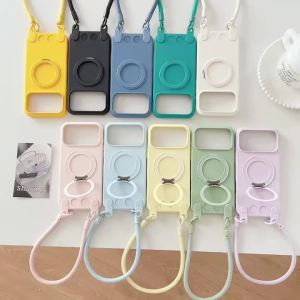 Detachable Wrist Strap 360° Rotating Foldable Kickstand Silicone Phone Case For iPhone 13 14 15 16 17 Pro Max Candy Color Cover