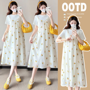Đầm Thai Thời Trang Size Lớn Thêu Giả Hai Mảnh