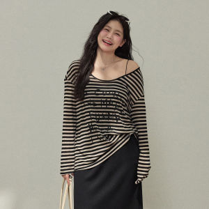 ZHANGDAREN | Bộ Đồ Che Khuyết Điểm Giảm Cân Áo Sọc và Chân Váy Đen Plus Size