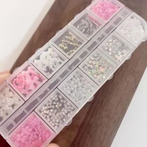 12Grids 3D Mixed Bowknot Flower Butterfly Nail Charms Simulation Pearl Star Love Rhinestone Nails Decorations Y2K Manicure Parts