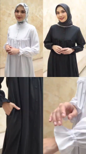 GAMIS WANITA MODEL TERBARU SEPLY SHABIRA 24 ( BLACK WHITE ) / PAKAIAN UMROH SET WANITA