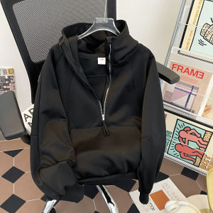 เสื้อสเวตเตอร์มีฮู้ดแบบมีซิปครึ่งตัวสไตล์อเมริกันสำหรับผู้ชาย ทรงหลวม แขนยาว ปกติ ฤดูใบไม้ร่วง 2025 จีน