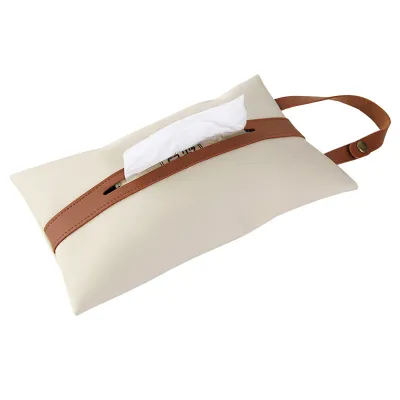 Simple Color Block Leather Tissue Box Car Mounted Hanging Style Decorative Sample Room Storage Organizer round Shape Household