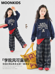 Moonkids Childrens Casual Outfit Set for Girls in Royal Blue Sweatshirt And Pants Autumn New Arrival Kids Clothing