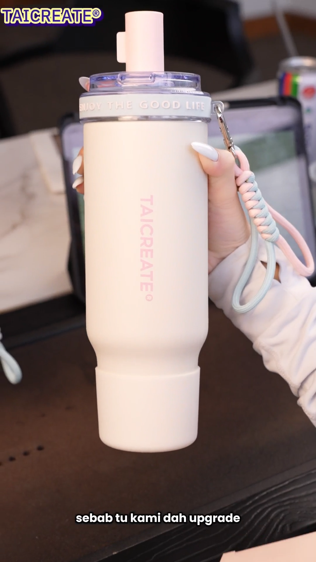 TaiCreate® Tumbler Pearl Cup 900ml 316L Stainless Steel Ceramic Liner Thermos Bottles With Straw Bekas Air Tahan