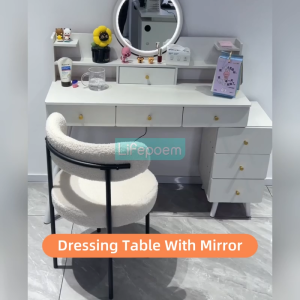 Makeup Table Dressing Table Mirror Led Light Meja Solek Metal Handle Drawer Storage Bedroom Multipurpose Vanity Table With Expandable Side Cabinet