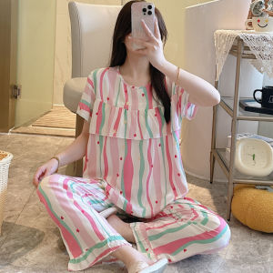 Áo Ngủ Cotton Lụa Mỏng Mùa Hè Cho Nữ Áo Ngủ Dài Tay Quần Ngắn Chống Nổi Đốm Bộ Đồ Ngủ Cotton Nhân Tạo Mặc Nhà