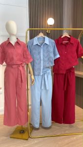 SET7248 Mode Eyelet Shirt w/ Pants 2pcs Set