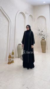 Hawa 770 Gamis Abaya Jersey Mix Ceruti Aplikasi Mote Ready Size M-XXL