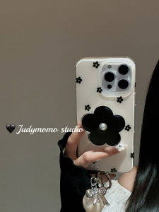 เคสโทรศัพท์แบบซิลิโคน ลายดอกไม้สีดำ สำหรับ iPhone 15 pro Max 14 pro 13 pro 12 pro 11 pro ลายหัวใจ 2 ชั้น ป้องกันรอยขีดข่วน