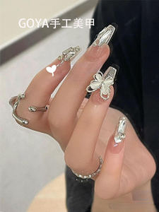 Handmade Nail Art Wearable Long Cats Eye Stone Sparkling Butterfly Nail Stickers Wearable Ins High End 2025 Nail Extensions