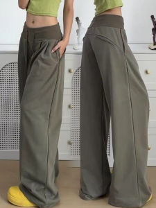 Adjustable Waist Wide Leg Pants Loose Fit Casual Style plus Size Womens Trousers Comfortable Loose Pants Lazy Style