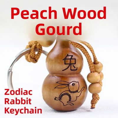 Tao Wood Keychain Chinese Zodiac Rabbit Gourd Pendant Lucky Charm Mobile Phone Bag Creative Pendant Personalized Gift