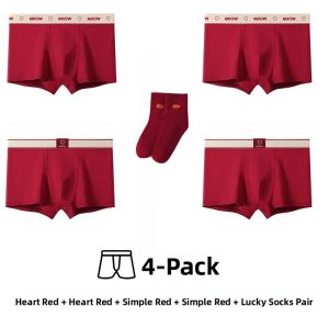 miiow | Pure Cotton Boxer Shorts For Men MiiOW Brand Red Color 2025 Snake Year Underwear Breathable Comfortable Wedding Gift Option