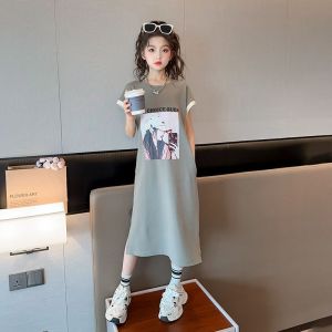LS Show Teen Girl Dress Shift Dress Maxi Dress Children Under Knees Dress 4-16-year-old Size 120-170cm