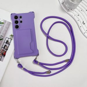 Soft Silicone Phone Case For Samsung S26 Ultra S25 Edge S24 S23 FE S22 Plus Card Holder Lanyard Shockproof Protection Cover