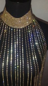 ทอง Sier S Parkle เพชรชุด R Hinestone ยาวพู่ร่างกายโซ่หลวม Y ผู้หญิงไนท์คลับพรรคหรูหรามินิเดรส2022