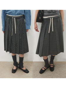 Color Blocking Elastic Double Waist A-Line Pleated Skirt