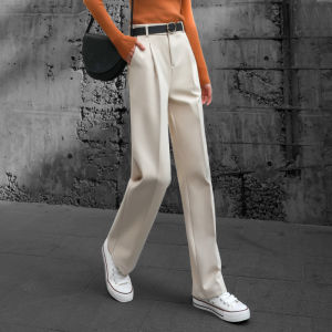 LD | Womens Tweed Trousers High Waist Straight Narrow Fall Winter