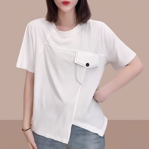 Asymmetrical Black Short-Sleeved T-shirt Women Fall New Arrival Pure Cotton European Shirt Fashion Loose Slimming Top
