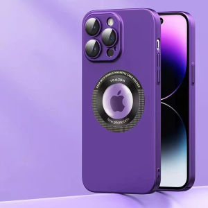 【With Lens Film】FLOVEME Wireless Charging Case for IPhone 14 Pro Max IPhone 13 Pro Max IPhone 12 11 Pro Max Luxury Matte PC Logo Hole Wireless Case with Glass Lens Film Phone Case