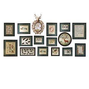 American Style Solid Wood Photo Wall European Style Retro Restaurant Photo Frame Wall-Mounted Living Room Background Wall Combination of Paintings House Decorative Painting