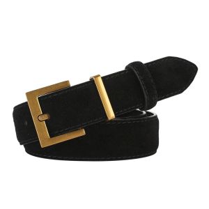 Womens Double Genuine Leather Belt Fashionable Cowhide Suede Belts with Square Alloy Buckle for Dresses Jeans Casual Wear