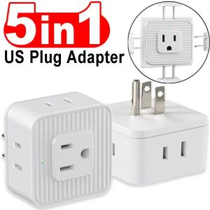 Multi Plug Outlet Extender 5 in 1 Outlet Splitter 90 Degree Angled Side Outlet Adapter 3 Prong Flat Wall US Travel Plug Expander