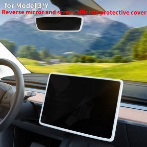 Suitable for Teslas updated Model Y/3 central navigation screen protector with silicone frame for the rearview mirror inside