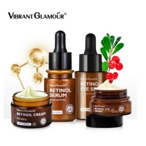 VIBRANT GLAMOUR 4PCS Natural Retinol Face Eye Cream Serum Set Face Firming Lifting Anti-Aging Remove Wrinkle Fine Lines Whitening Brightening Moisturizing Facial Skin Care