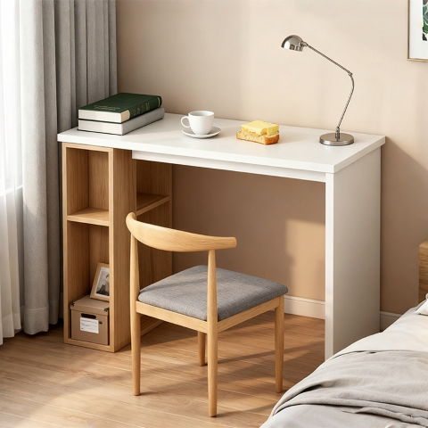 【Aotiled】 🔥โต๊ะเขียนหนังสือสไตล์นอร์ดิกสำหรับห้องนอน โต๊ะคอมพิวเตอร์สำหรับทำงาน โต๊ะบิวท์อินแบบรวมชั้นหนังสือ