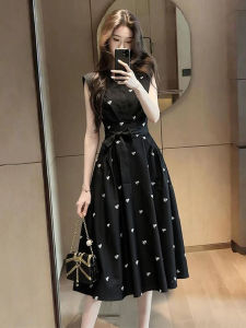 BIFEIMENG | Đầm Ôm Phong Cách Pháp In Hoa Đen Không Tay Audrey