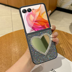 Luxury Heart Prealกระจกแต่งหน้าเคสโทรศัพท์สําหรับMotorola Razr 60 50 40 Ultra + 2024 + 2024 2025 แฟชั่นกันกระแทกปกหลัง