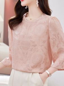 NVSHENJI | Elegant Pure Color Silk Shirt Womens Short Sleeve Small Size Hangzhou Mulberry Silk Floral Embroidery Top Korean Style Straight Cut