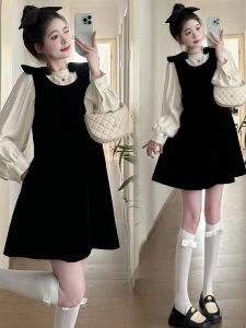 Sweet Fall New Design Bow Velvet Maternity Dress and Blouse