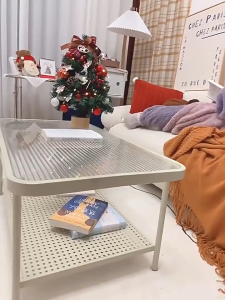 Cream Style Rectangular Glass Coffee Table Simple and Modern Square Table Double-layer Sofa Table