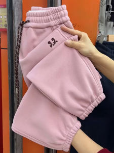 Womens Fleece Lined Thickened Sweatpants Loose Cuffed Sports Pants Slimming Warm Nine-Tenths Harlan Pants Winter New Style