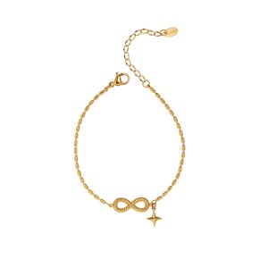 สร้อยข้อมือโซ่เครื่องราง8ดาวอินฟินิตี้นำโชค • 18K ชุบทองกันน้ำไม่ซีด • กำไลข้อมือแฟชั่นสแตนเลสไททาเนียมเหล็ก316L สำหรับ BR449คู่รักมิตรภาพของผู้หญิง