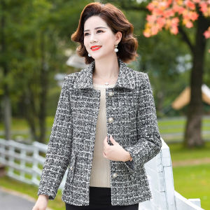 2025 New Autumn Winter Short Style Fashion Outerwear for Women Middle-Aged And Elderly Ladies Elegant Small Checkered Suit Jacket