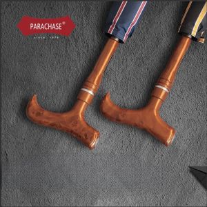 LORDWEY & Parachase Long Handle Walking Stick Umbrella Old Man Anti-slip Strong Durable Retro Multifunction Detachable Umbrellas Household Rain Gear