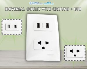 Focus Universal Outlet W/ Ground + USB 2 Gang