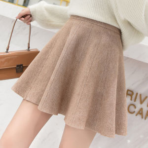 Spring Autumn 2025 Knitted Half Skirt Fleece Sun Dress Puffy Base Short Skirt Umbrella Skirt High Waist A-Line Pure Color