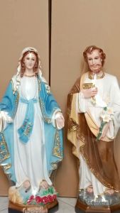 Bộ tượng Mẹ Ban ơn và Thánh Giuse 60cm màu xanh nâu chất liệu composite tượng công giáo