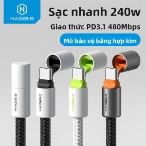 Cáp USB C Sang USB C Hagibis 240W PD 3.1 Sạc Nhanh Với Nắp Bảo Vệ Dành Cho iPhone 16/17 MacBook Pro iPad Cáp Type C Bện