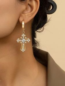 Cross-Border Sold Jewelry Cross Gold Plated Zirconium Light Luxury Earrings Female