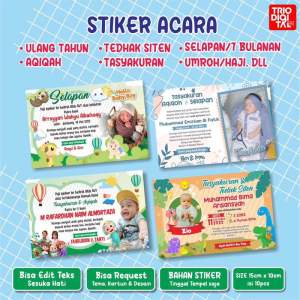 (Isi 10pcs) Stiker Acara Custom Ultah Aqiqah Tedhak Siten Selapan Tahlilan Tasyakuran