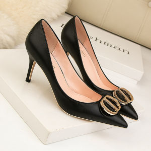 IELGY thin high heels womens shoes stiletto high heels shallow mouth pointed metal buckle party shoes