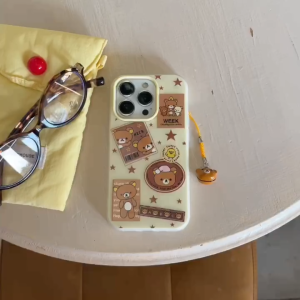 2-in-1 Cartoon Easy Bear Jelly Case for iPhone 11 12 13 14 15 16 17 Pro Max Plus Air Anti-fingerprint Frosted Hard Cover for iPhone 17 Case