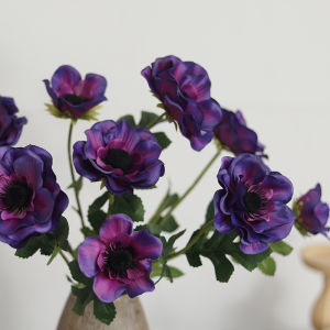 New 3 Heads Anemone Fake Flowers Silk Poppy Artificial Flowers Party Wedding Decoration Christmas Home Decor Wreath Accessories